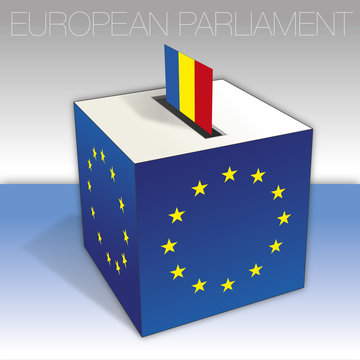Romania, voting box, European parliament elections, flag and national symbols, vector illustration