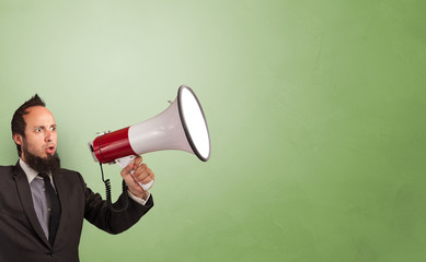 Person speaking in loudspeaker concept