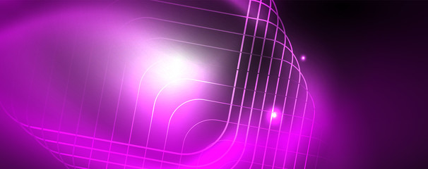 Shiny neon techno template. Neon lines background, 80s style laser rays