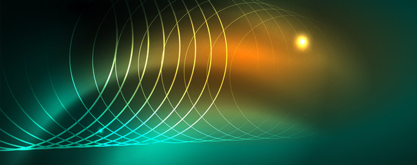 Shiny glowing design background, neon style lines, technology concept, vector