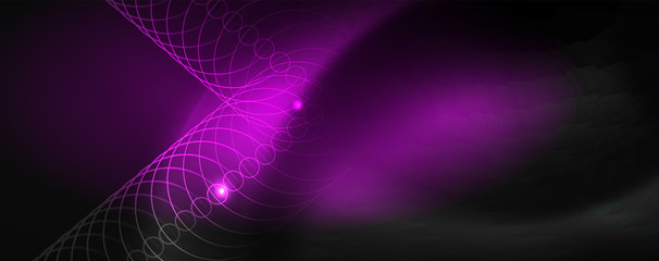 Shiny neon techno template. Neon lines background, 80s style laser rays