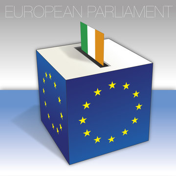 Ireland, voting box, European parliament elections, flag and national symbols, vector illustration