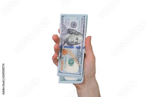 Women Holding Out A Stack Of Hundred Dollar Bills Money In - 