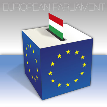 Hungary, voting box, European parliament elections, flag and national symbols, vector illustration