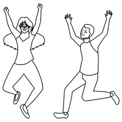 happy young couple celebrating characters