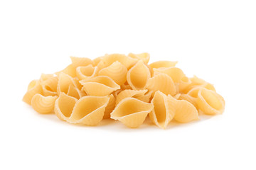Pasta isolated on white background, closeup. Dry uncooked whole pasta