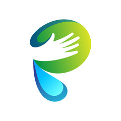 initial/letter p with hand shape logo design inspiration