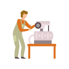 Repairman with Professional Equipment, Auto Mechanic Character in Uniform Working In Car Repair Service Vector Illustration