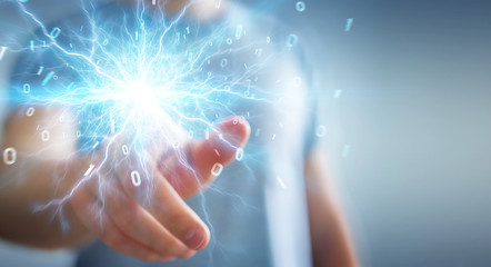 Businessman creating renewable and sustainable eco energy 3D rendering