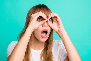 Portrait of cute charming teen teenager impressed astonished by incredible news novelty information...