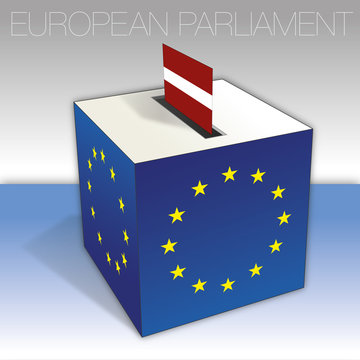 Latvia, voting box, European parliament elections, flag and national symbols, vector illustration