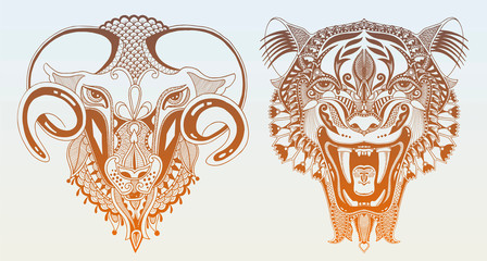 Obraz premium original head tiger drawing with the opened fall