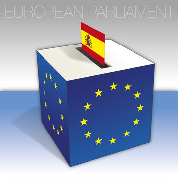 Spain, voting box, European parliament elections, flag and national symbols, vector illustration