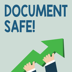 Word writing text Document Safe. Business photo showcasing keep your important paperwork and demonstratingal items protected photo of Hand Holding Colorful Huge 3D Arrow Pointing and Going Up
