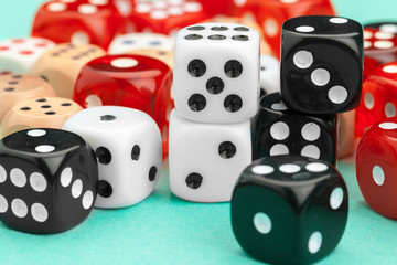 Gaming dices on blue background. Game concept.