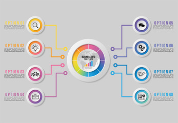 Vector Infographic Design Template with Options Steps and Marketing Icons can be used for info graph, presentations, process, diagrams, annual reports, workflow layout