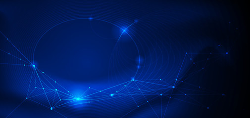Fototapeta premium Vector illustration molecule,Connected lines with dots,technology on blue background. Abstract internet network connection design for web site.Digital data,communication,science and futuristic concept