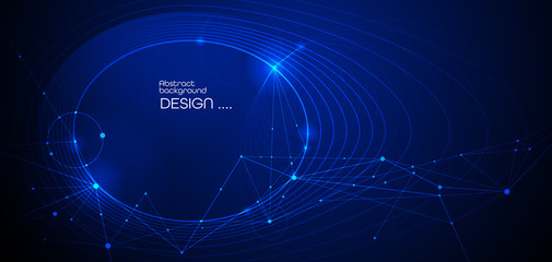 Obraz premium Vector illustration molecule,Connected lines with dots,technology on blue background. Abstract internet network connection design for web site.Digital data,communication,science and futuristic concept