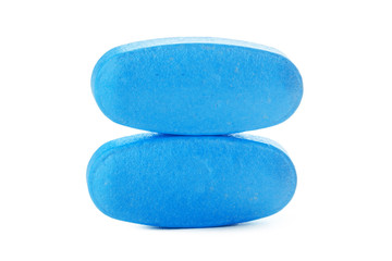 blue drugs isolated on white background.