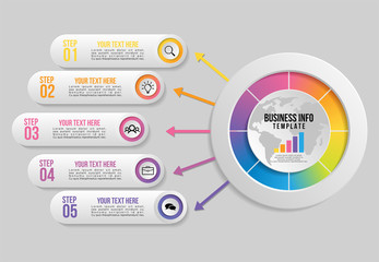 Vector Infographic Design Template with Options Steps and Marketing Icons can be used for info graph, presentations, process, diagrams, annual reports, workflow layout