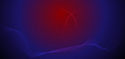 Vector illustration smooth lines in red and dark blue color background. Hi tech digital technology concept. Abstract futuristic, shiny lines background