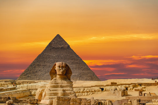 The Sphinx and Pyramid in Cairo,Egypt