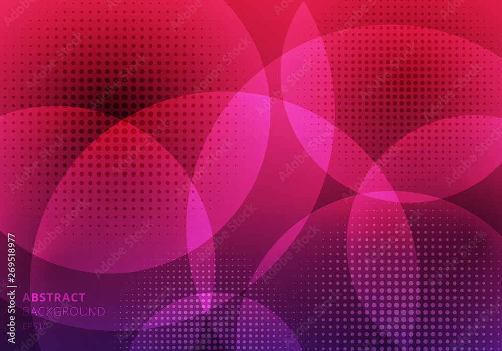 Wall mural abstract circles overlapping with halftone on pink background. geometric template design use for cov