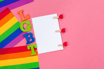 LGBT day concept. LGBT flag on the table.