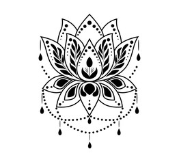 Mehndi Lotus flower pattern for Henna drawing and tattoo. Vector decoration in ethnic oriental, Indian style.