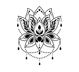 Mehndi Lotus flower pattern for Henna drawing and tattoo. Vector decoration in ethnic oriental, Indian style.