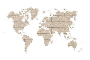 Fototapeta na wymiar world map on brick wall background