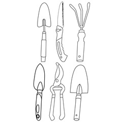 set of sketches of garden tools
