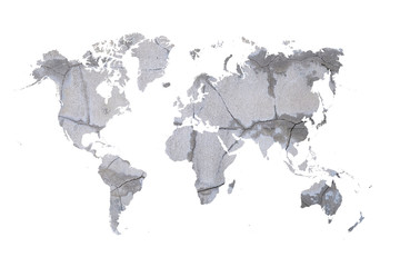 world map on gray cement wall background