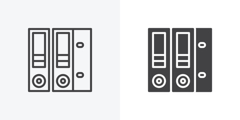 Ring binder folders icon. line and glyph version, Office file folders outline and filled vector sign. linear and full pictogram. Symbol, logo illustration. Different style icons set