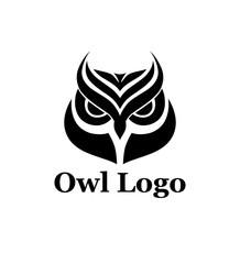 Vector owl logo design template in black white color.