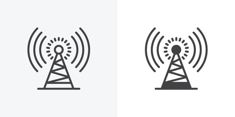 Antenna tower icon. line and glyph version, wi-fi signal zone outline and filled vector sign. Communication Tower linear and full pictogram. Symbol, logo illustration. Different style icons set