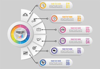 Vector Infographic Design Template with Options Steps and Marketing Icons can be used for info graph, presentations, process, diagrams, annual reports, workflow layout