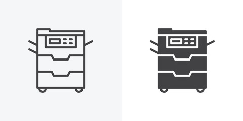 Office Copy machine icon. line and glyph version, Document copier outline and filled vector sign. linear and full pictogram. Symbol, logo illustration. Different style icons set