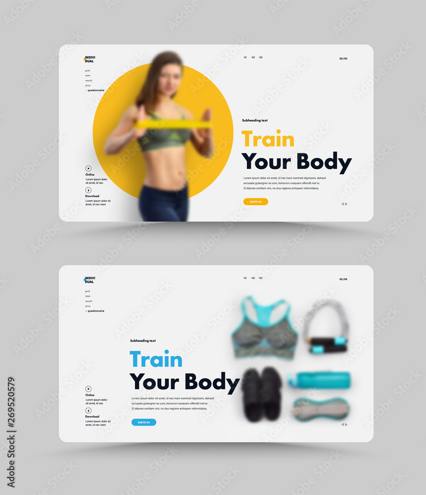 Poster UI Design of the vector page of the website for the coach or gym.