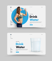 Template of white vector web page for sports and healthy eating on the theme of drinking water nomes.