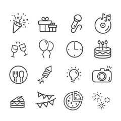 Happy birthday icon set. Celebration concept in modern flat style. Holiday symbol for web design and mobile app isolated on white background