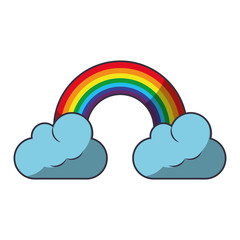 Clouds with rainbow cartoon isolated