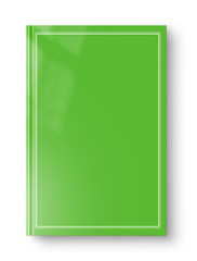 Closed green blank book with frame isolated on white