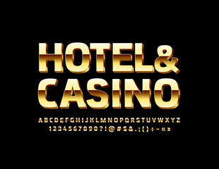 Vector Golden Sign Hotel&Casino. Luxury 3D Font. Unique Letters, Numbers and Symbols.
