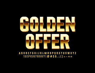 Vector Golden Offer Sign for Business, Marketing, Advertisement. Luxury Glossy Alphabet. Stylish 3D Font