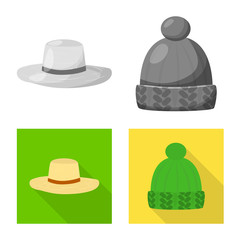 Isolated object of clothing and cap icon. Collection of clothing and beret stock vector illustration.