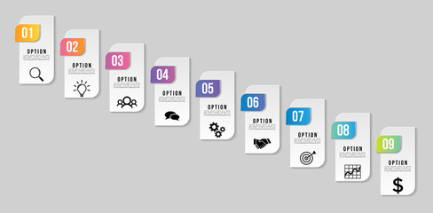 Vector Infographic Design Template with Options Steps and Marketing Icons can be used for info graph, presentations, process, diagrams, annual reports, workflow layout