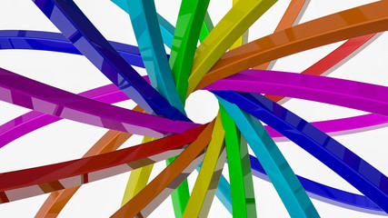 background from multi-colored three-dimensional stripes. Abstract rainbow illustration. 3d render