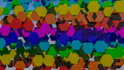 Fototapeta na wymiar background from multicolored three-dimensional hexagons. Abstract rainbow illustration. 3d render