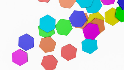 background from multicolored three-dimensional hexagons. Abstract rainbow illustration. 3d render